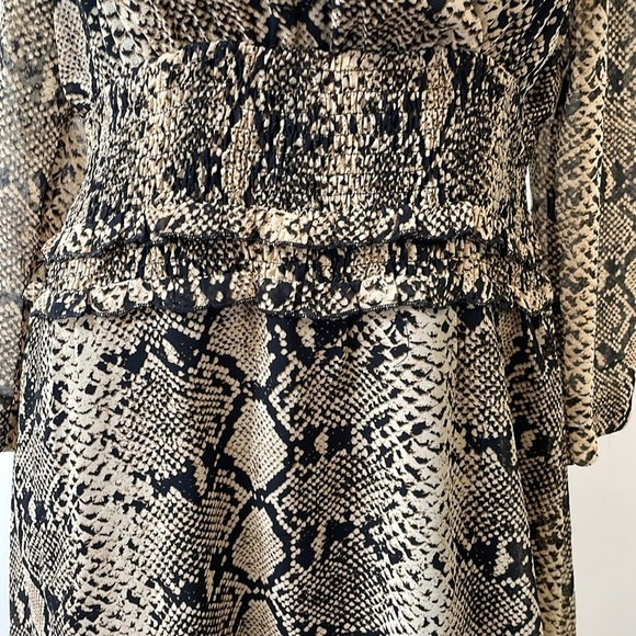 Suncoo Paris Dress Snake Animal Print Longsleeve Wrap Ruffled Sheer Large New - Picture 4 of 12